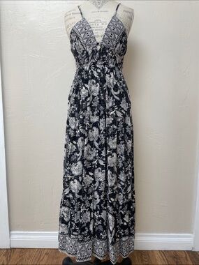 Angie Black, Grey and White Floral Maxi Dress